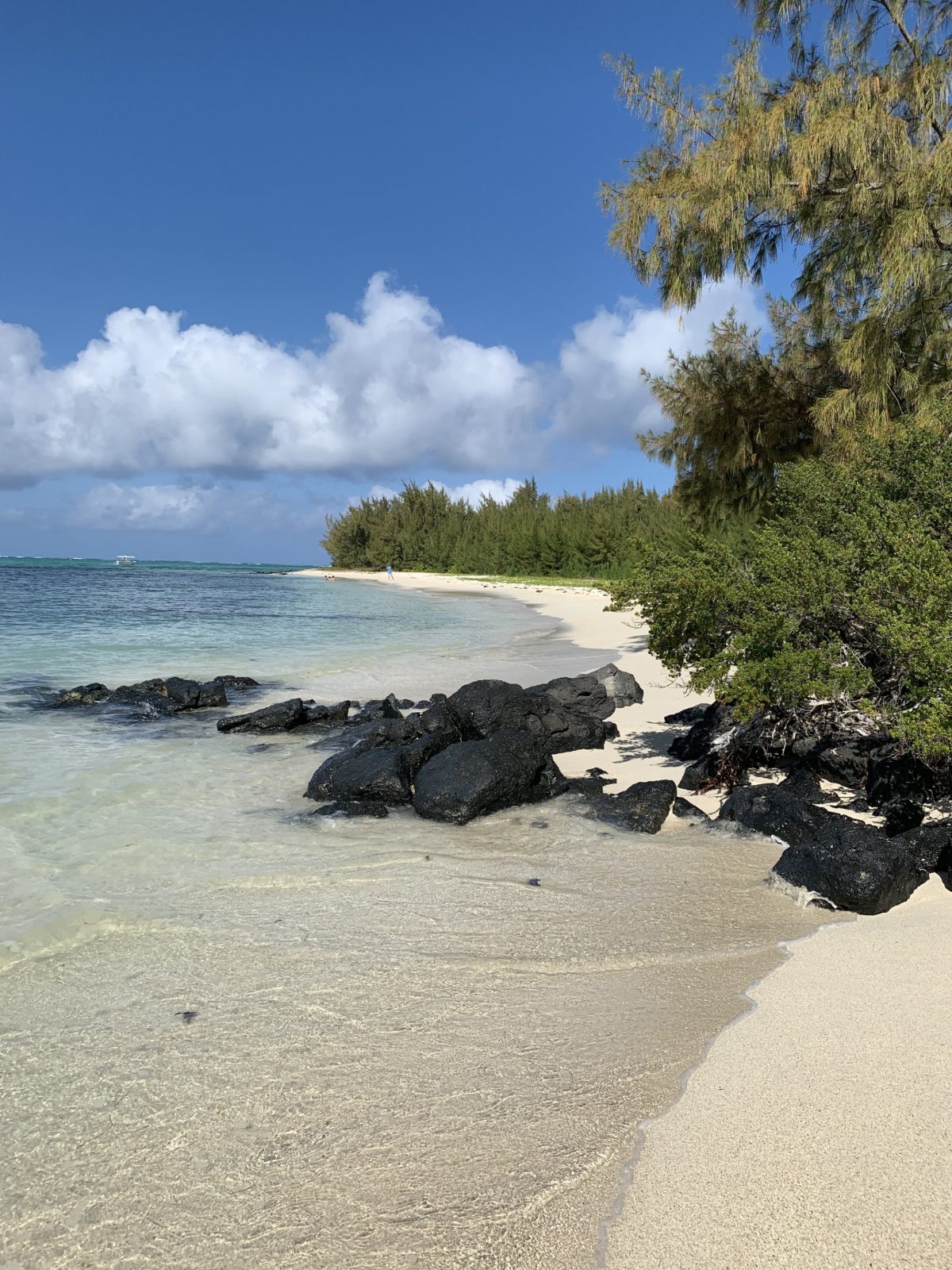 Playa de arena blanca y rocas volcánicas, Mauricio
